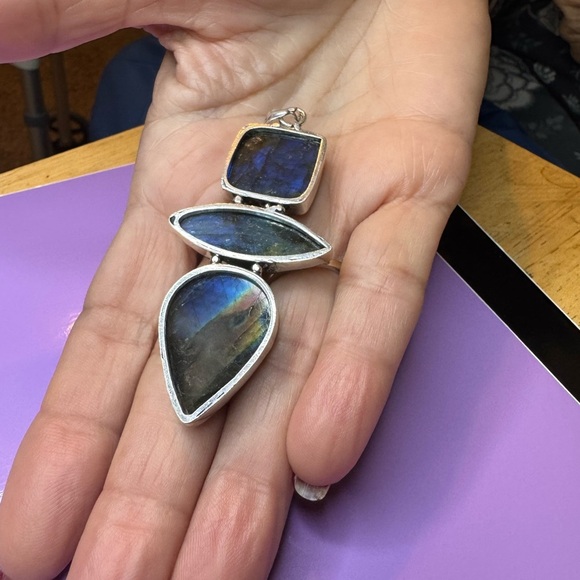 Fiery Labradorite 925 Silver Vintage Style Pendant - SALE - Picture 2 of 6